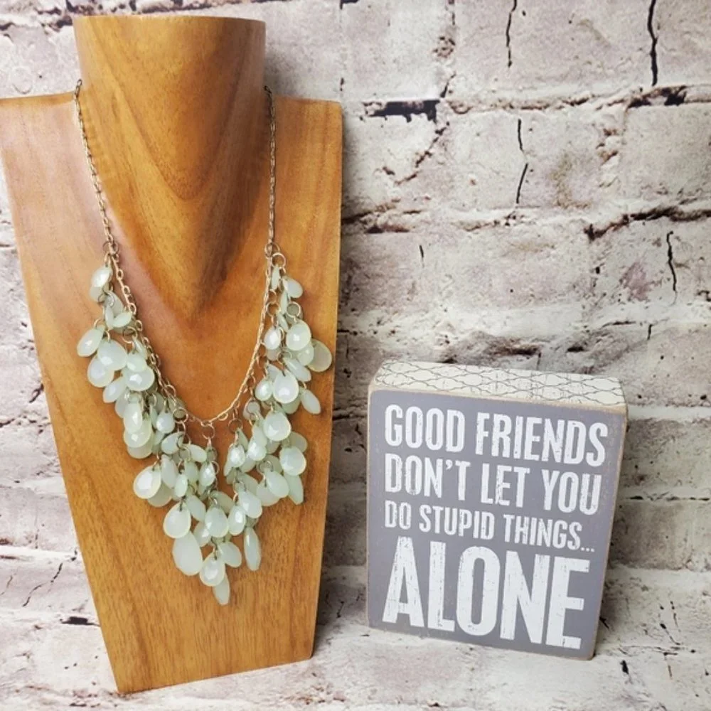 Mint Green Teardrop Charms Layered Bib Necklace Preppy Pastel Boho Formal Party